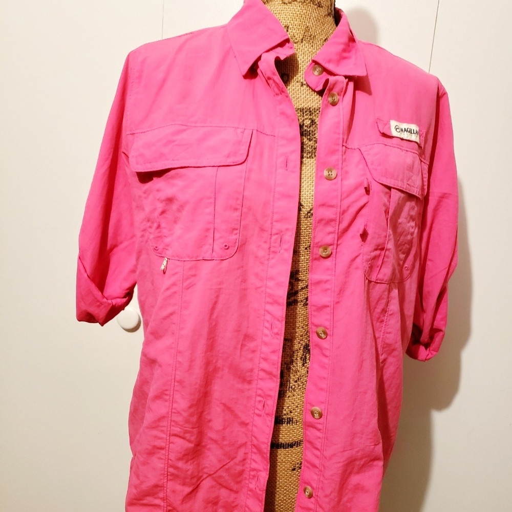 Magellan Mag Wick vibrant pink adjustable sleeve vented fishing shirt